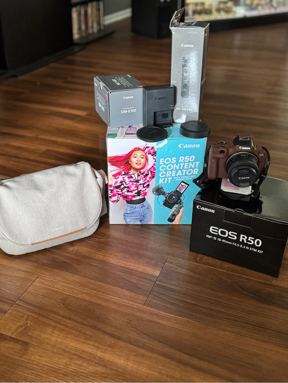 Canon EOS R50 Mirrorless Camera Kit — Brown, Black, White